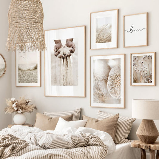 Grains Of Sand Bird Beach Reed Mushroom Beige Nature Nordic Poster Wall Art Print Canvas Painting Decor Pictures For Living Room Zagiz