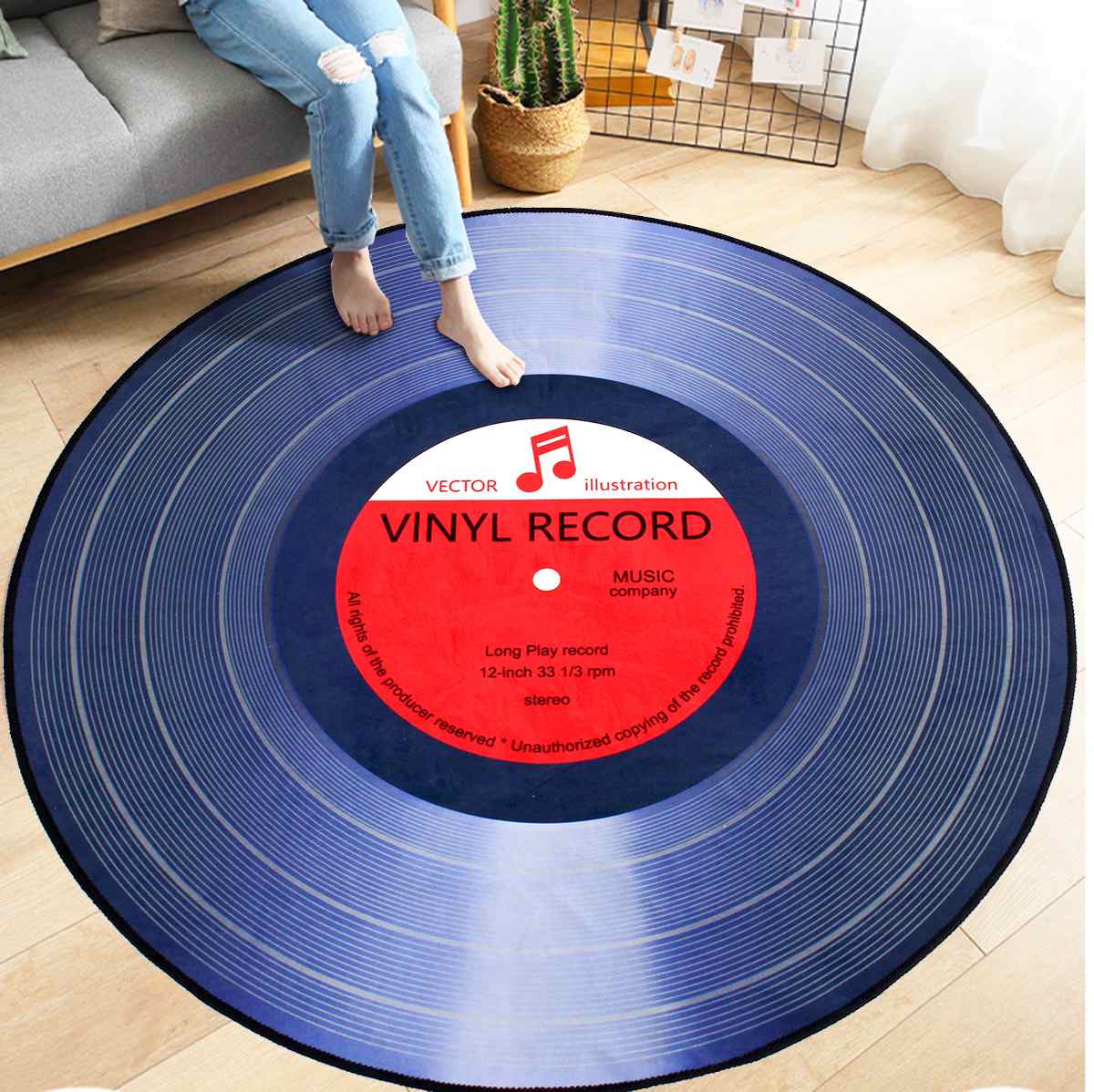 4 Types Round Carpet Rugs 3D Vinyl Record Printed Carpets Floor Mat For Bedroom Living Room Anti slip