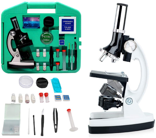 Kids Microscope for Student Beginner Microscope STEM Kit for Kids 100X-1200X 28-Pieces Zagiz